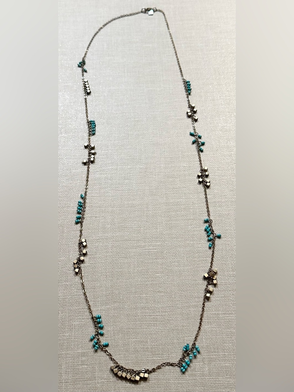 Banana Republic Long Turquoise Beaded Gold Tone Boho Necklace
